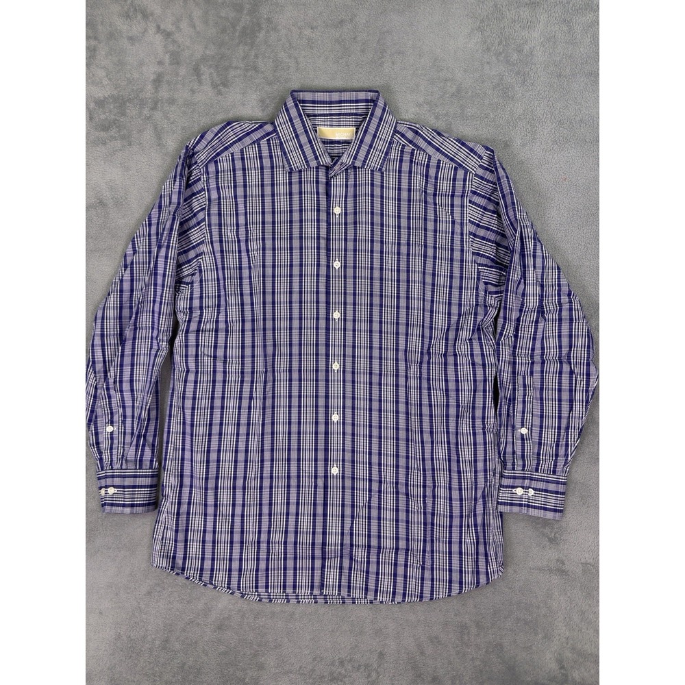 Michael Kors Dress Shirt Mens Large (16, 32/33) Blue Check Formal Button Preppy